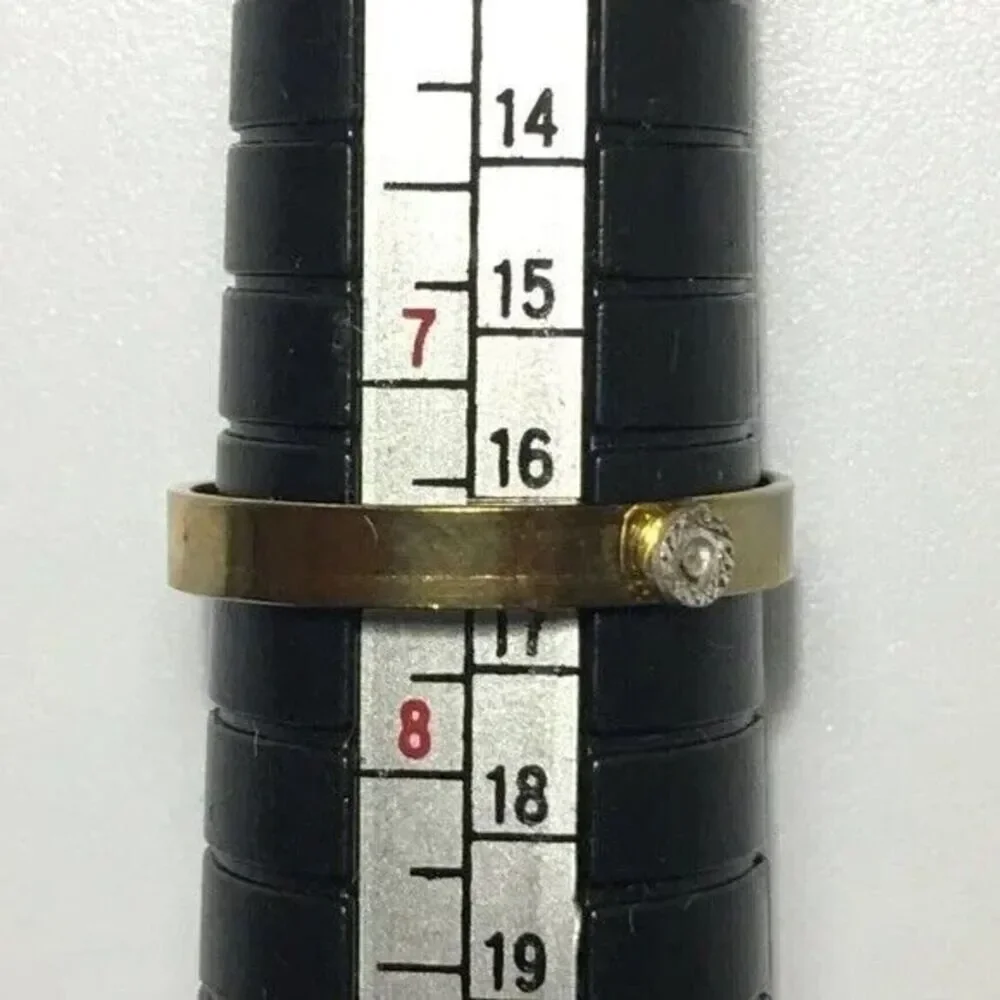 Vintage Diamond Chip Ring Adjustable Band Size 7.5 Gold Plated Costume Jewelry